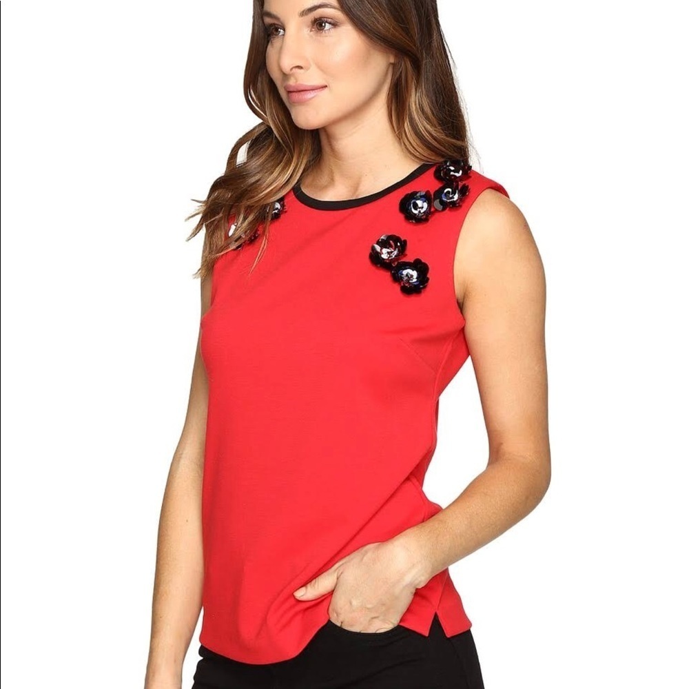 Calvin Klein women’s shell Appliqué red tank sleeveless blouse top size small - Picture 3 of 8